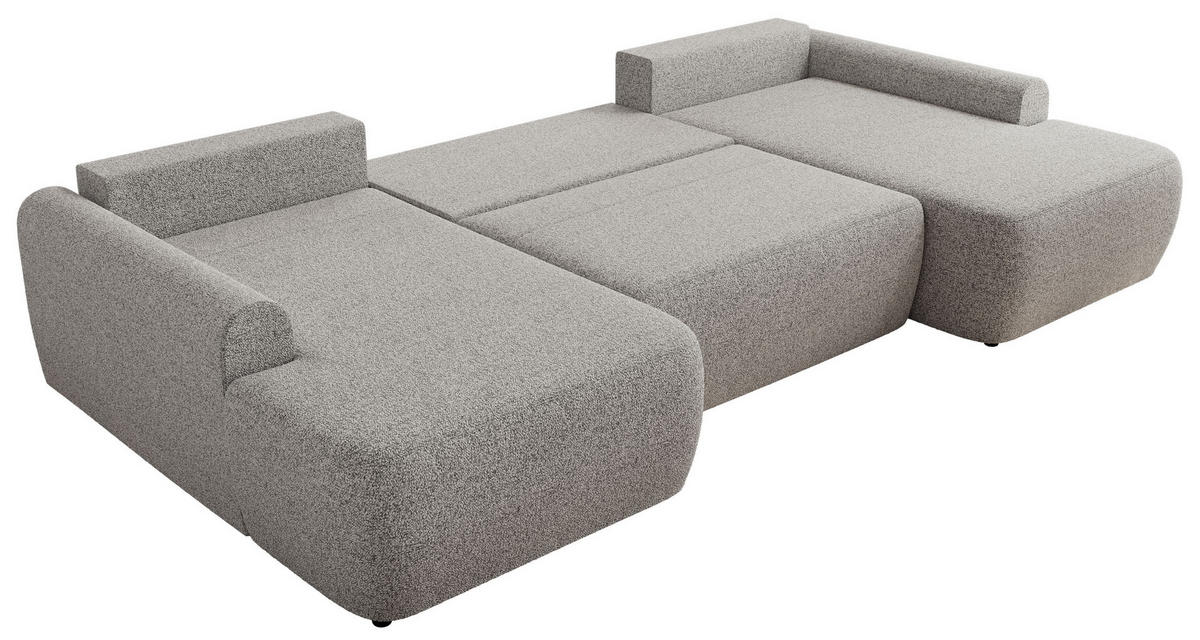 WOHNLANDSCHAFT CUBO U Hellgrau Struktur - Hellgrau/Schwarz, Kunststoff/Textil (370/100/187cm) - MKS