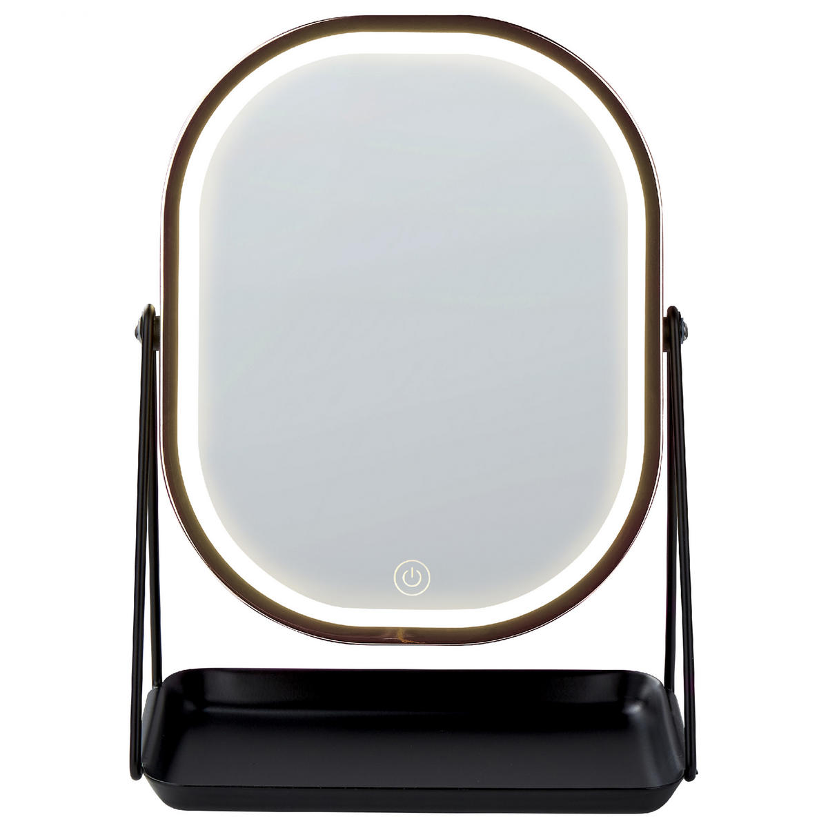 KOSMETIKSPIEGEL roségold mit LED-Beleuchtung 20/22 cm Dordogne - Roségold/Schwarz, Metall (13/32/24cm) - Beliani