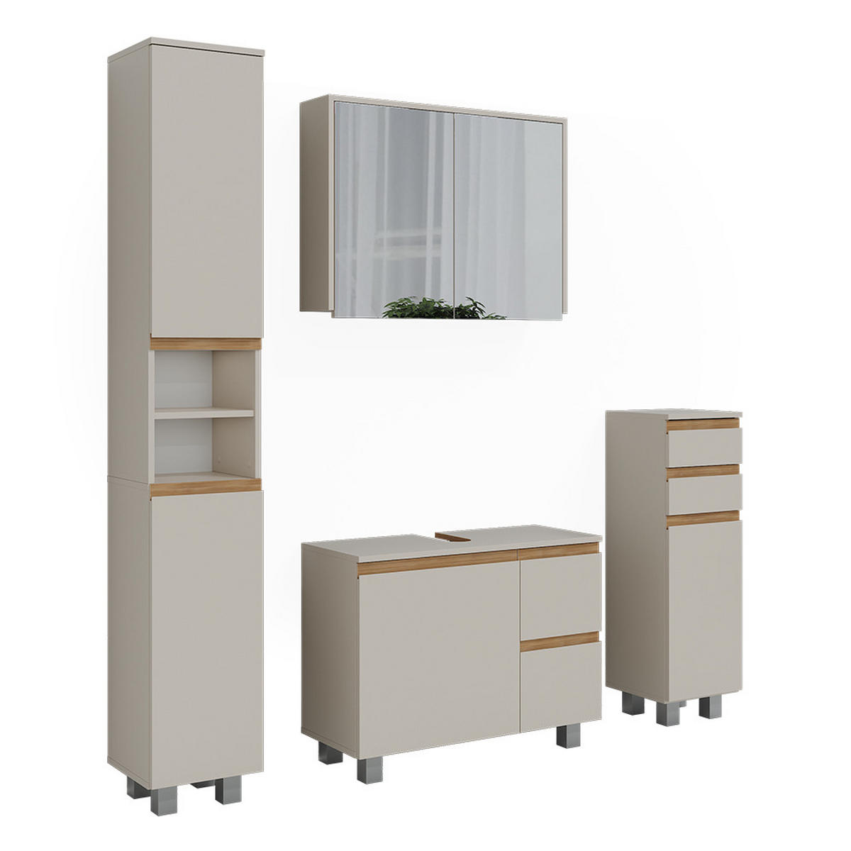 BADMÖBEL-SET J-Shape Cashmere/Artisan 4 Teile - Kaschmir/Hellgrau, Holzwerkstoff (80/60.8/33cm) - Vicco