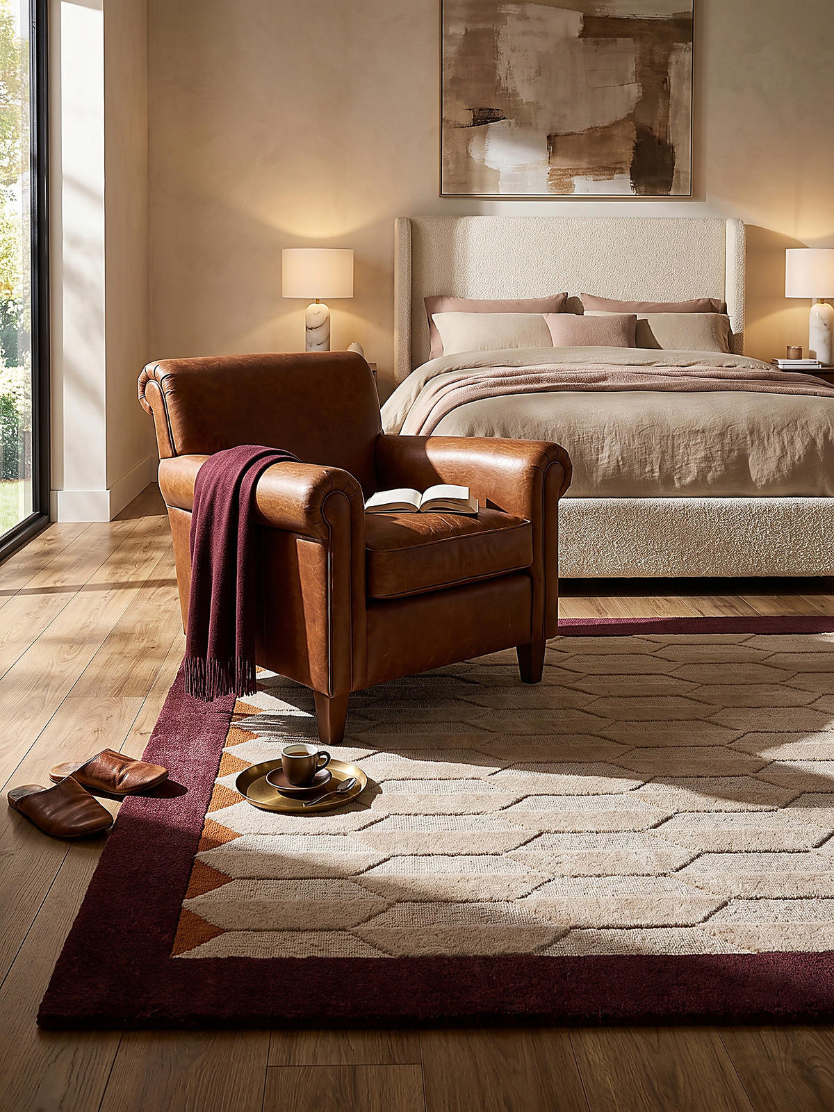 WOLLTEPPICH handgetuftet DARENT, Wabenmuster, Bordeauxrot, 200 x 290 cm - Rot, Textil (200/290cm) - KADIMA DESIGN