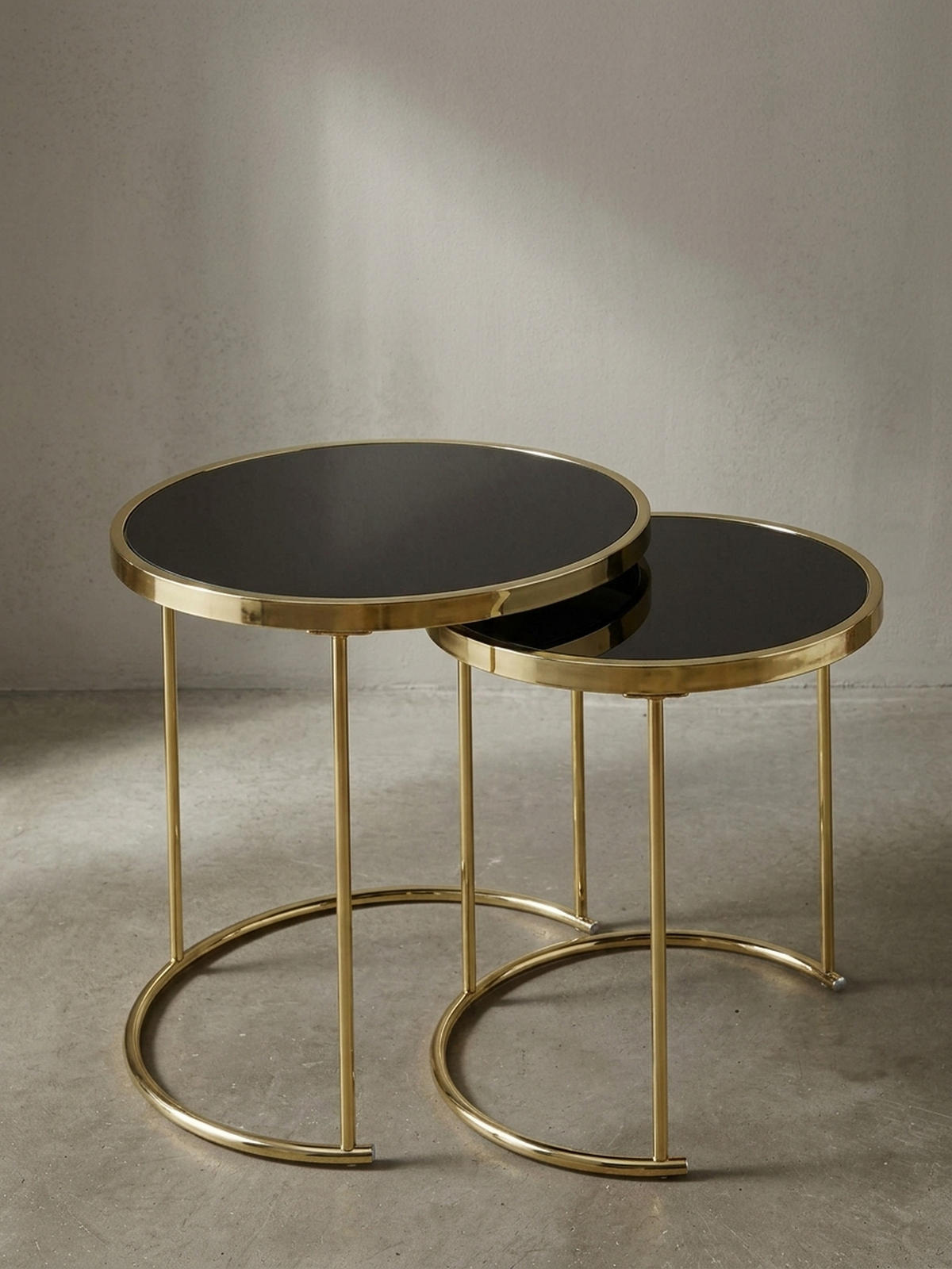 SATZTISCH Set – 2-teilig Metall Hochglanz schwarzes Glas 50/42 cm - Goldfarben/Schwarz, Glas/Metall (50/50/50cm) - KADIMA DESIGN