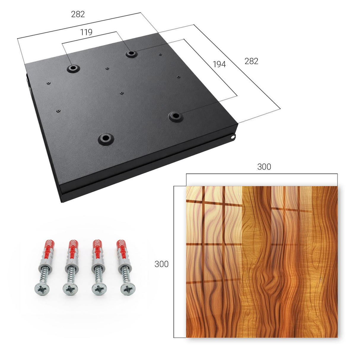 SCHLÜSSELBOX Schwarz 30x30 cm- Türöffnung nach rechts - Holzwellen - Braun, Metall (30/30/5cm) - TULUP