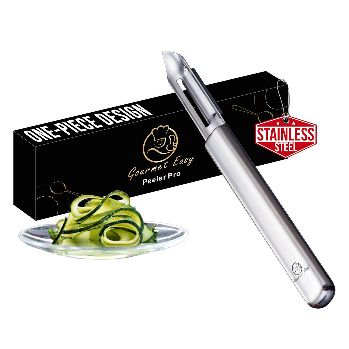 SCHÄLER,I-GEMÜSESCHÄLER Deluxe, Edelstahl, nahtloses Design, ultrascharf für Kartoffeln - Edelstahlfarben, Metall (1.75cm) - Gourmet Easy