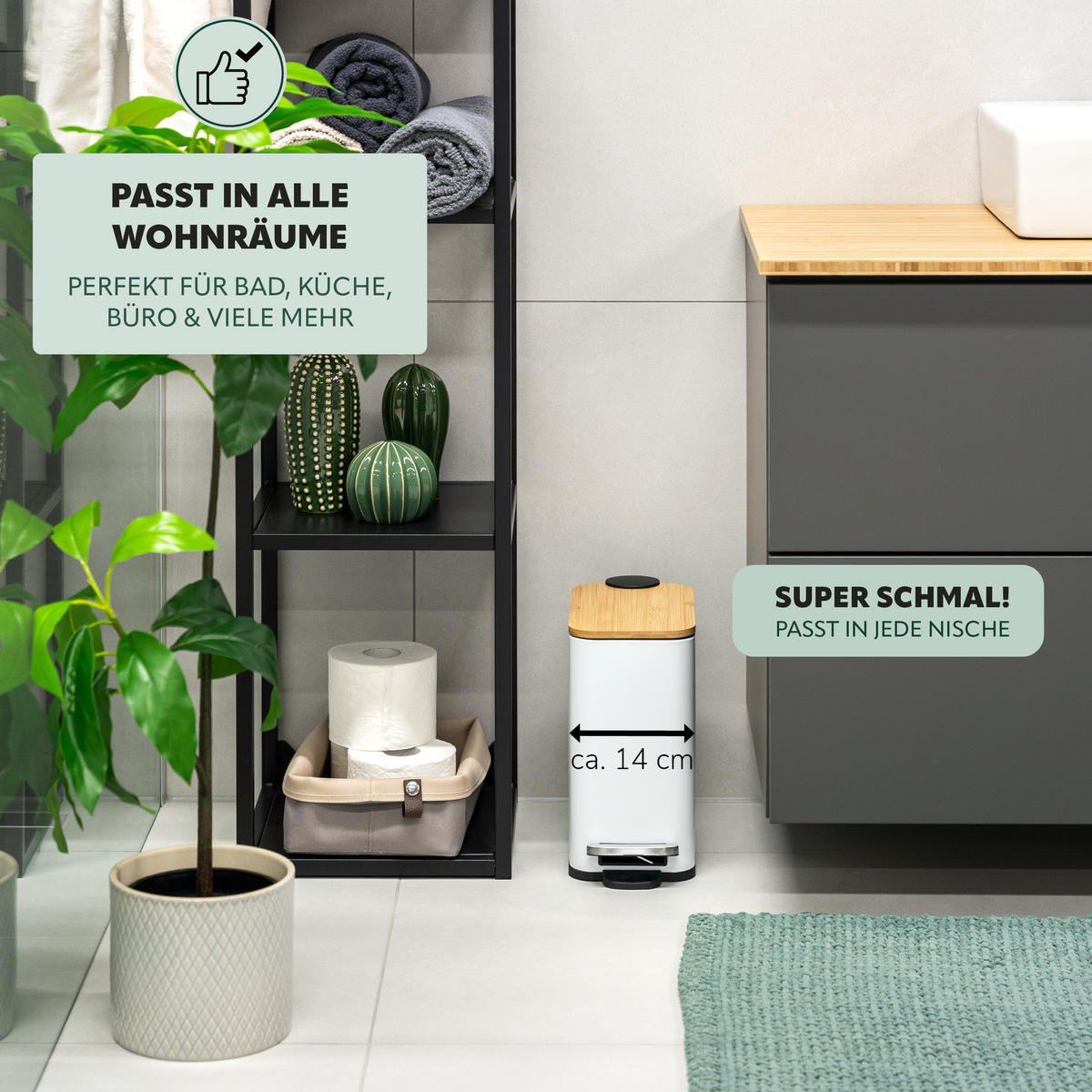 ABFALLEIMER, weiß - Weiß, Metall (14/28.5/30cm) - bremermann