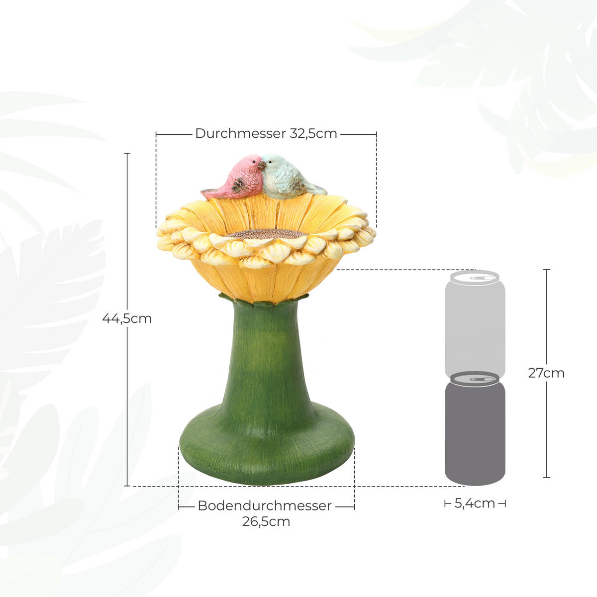 45 cm Hoher Sonnenblumen-Vogelhäuschen- und Vogeltränke-Kombi für den Außenbereich, aus MGO-Material, geeignet für Garten, Veranda und Hof - Multicolor, Kunststoff (32.5/45/32.5cm) - Hometopia