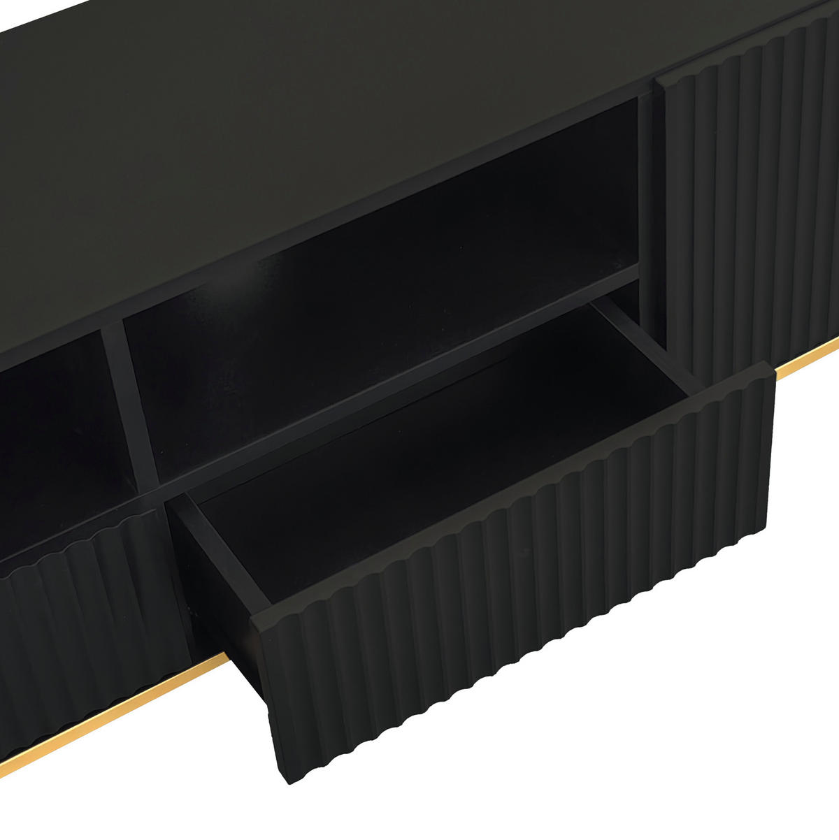LOWBOARD 165/36/55 cm Schwarz und Gold aus Spanplatte mit griffloser Türöffnung - Schwarz, Holzwerkstoff (36/55/165cm) - OKMYHOME