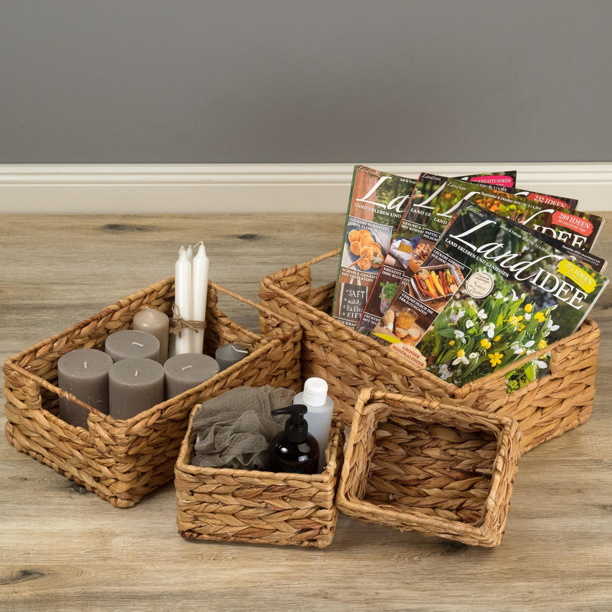 AUFBEWAHRUNGSBOX-SET Cesto II 4-teilig Wasserhyazinthe geflochten, 4 verschiedene Größen naturfarben - Naturfarben, Naturmaterialien (14cm) - CREEDWOOD