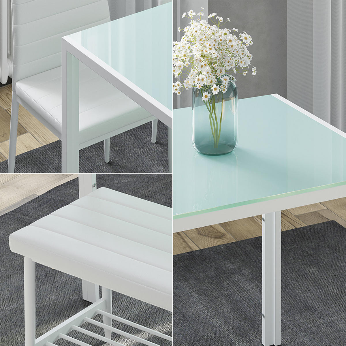ESSTISCH-SET Grand Weiß 120 x 70 cm 4-teiliges Set - Weiß, Metall (120/75/70cm) - Vicco