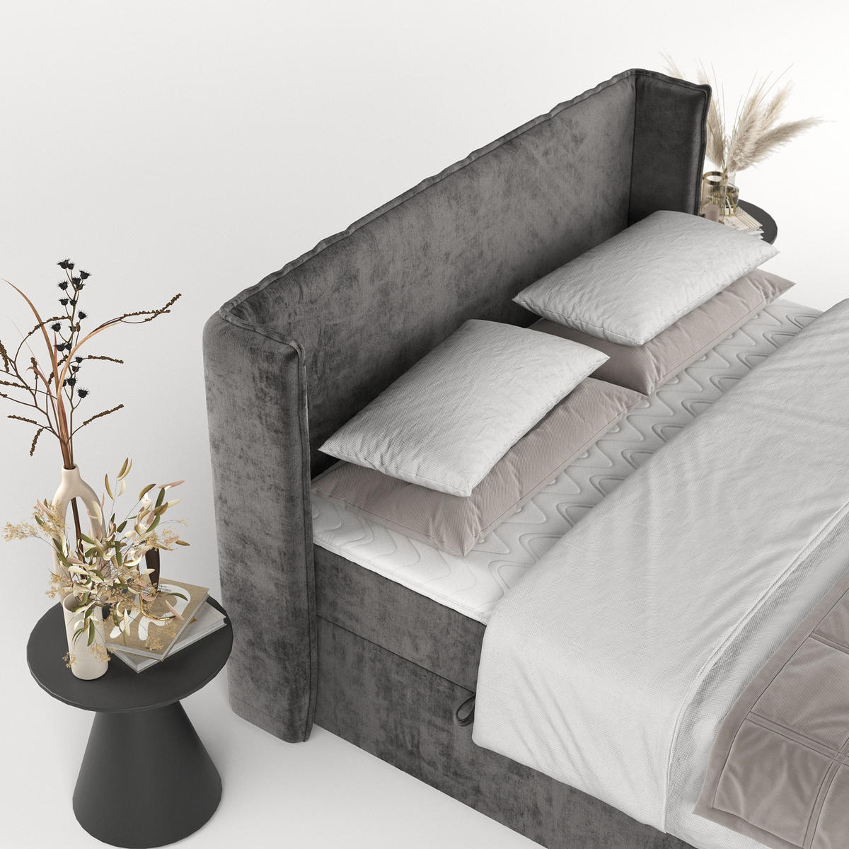 BOXBETT Viva 180/200 cm Anthrazit im Lotta Stoff - Anthrazit/Schwarz, Holz/Holzwerkstoff (180/200cm) - AltaBeds