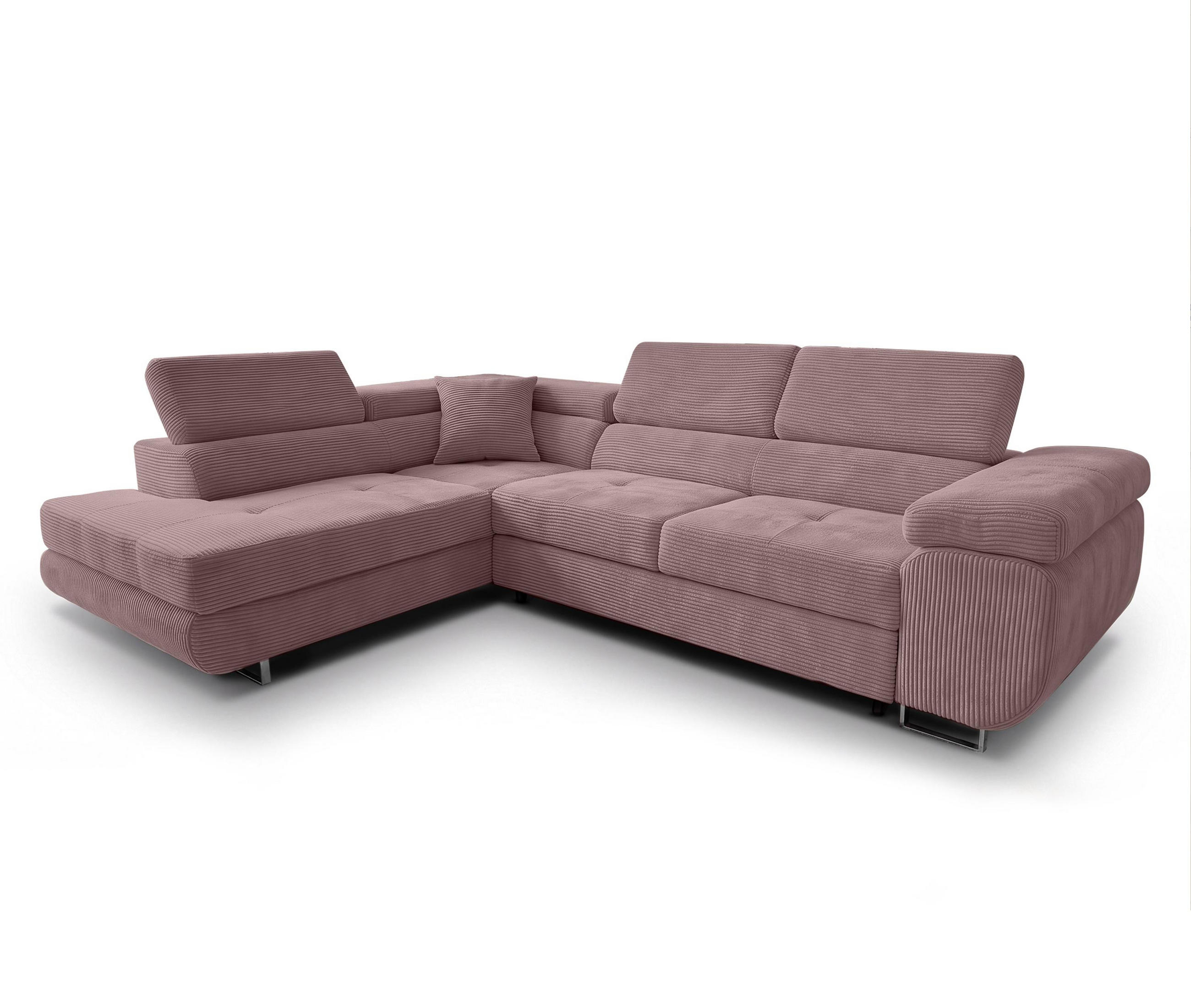 ECKSOFA L Form Konak Rosa 276/201/90 cm Links mit Schlaffunktion - Silberfarben/Rosa, Textil/Metall (203/276cm) - AX Living