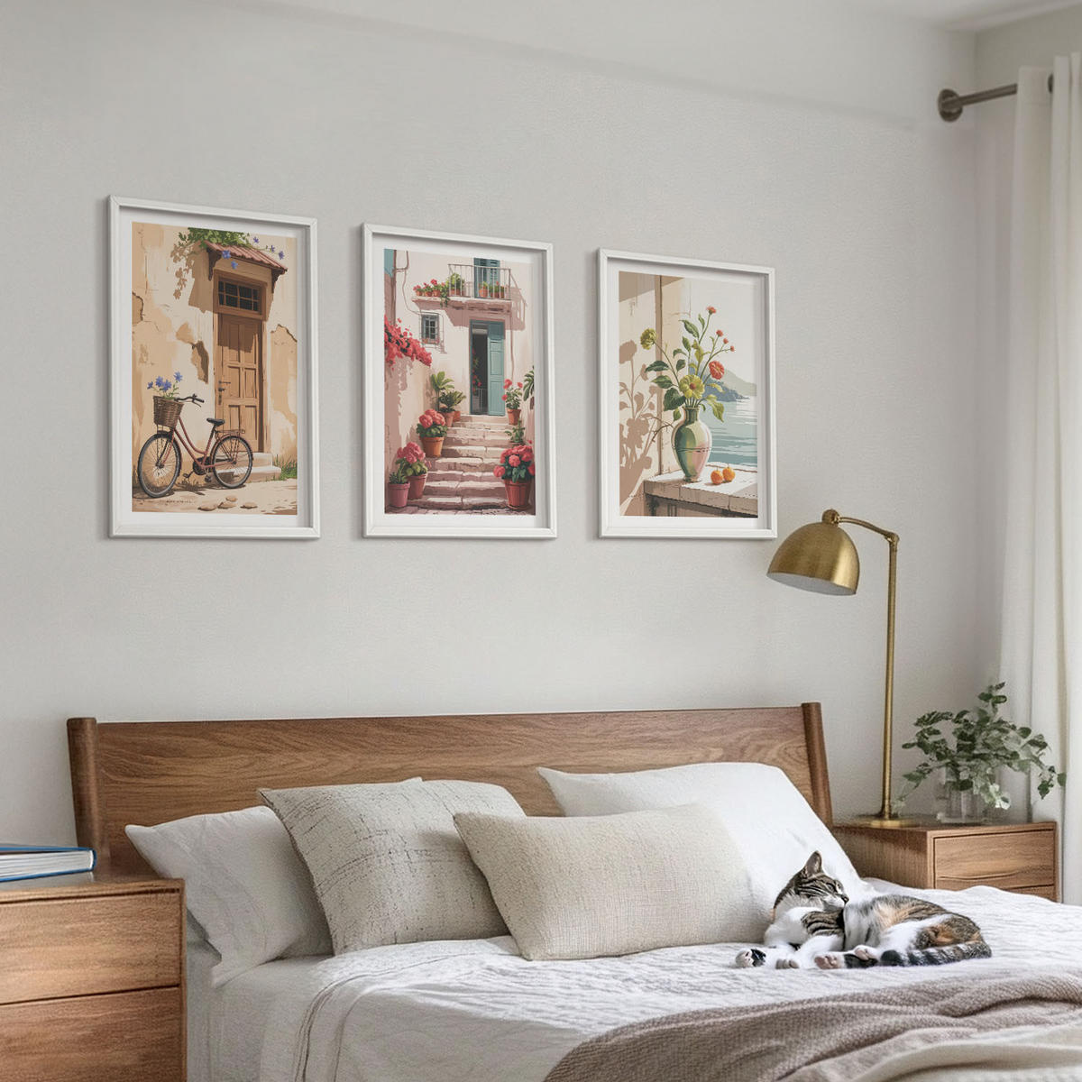 WANDBILDER 3er-Set - 40x60 cm Weißer Rahmen - Straßen, Blumen und Fahrräder - Weiß, Kunststoff (40/60cm) - ArtPrintCave
