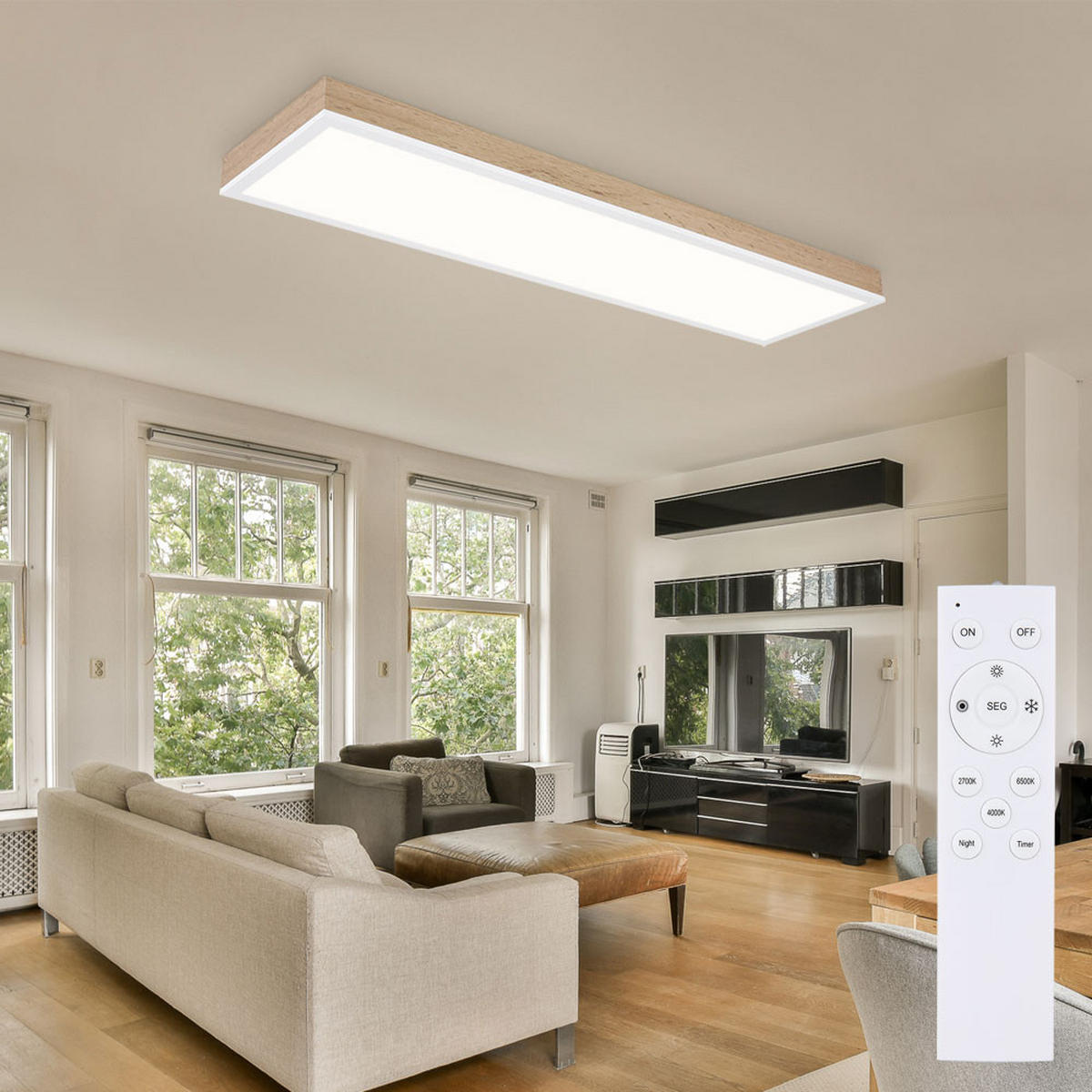 LED DECKENLEUCHTE Aluminium Braun Holzoptik - Braun, Metall (80/20/7.8cm) - Globo Lighting