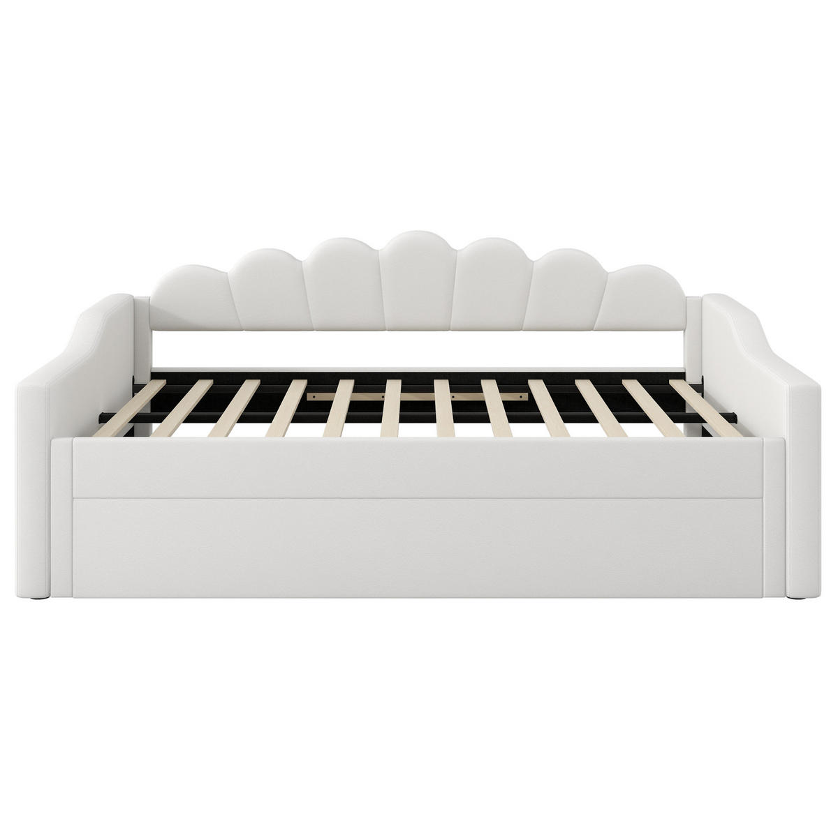 TAGESBETT 140/200 cm mit LED-Beleuchtung, Ausziehbett und Leinenbezug, Beige - Beige, Holzwerkstoff (140/200cm) - Redom