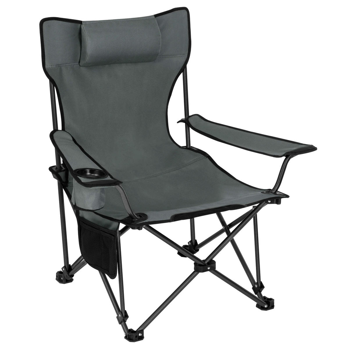 GARTENLIEGE Klappbar Grau mit Kopfstütze, Getränkehalter & Aufbewahrungstasche - Grau, Textil/Metall (58.5/83cm) - Kaket