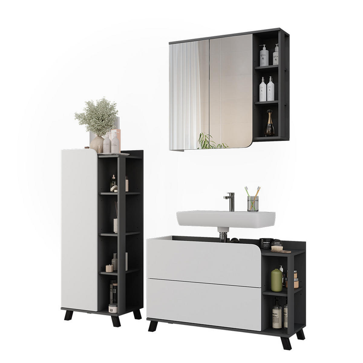 KOUPELNOVÝ NÁBYTEK Karen Antracitová/bílá - bílá/antracitová, kompozitní dřevo (100/65/35cm) - Vicco