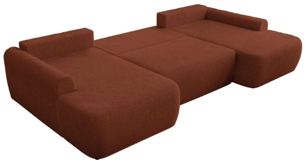 WOHNLANDSCHAFT CUBO U Orange Plüsch - Schwarz/Orange, Kunststoff/Textil (370/100/187cm) - MKS