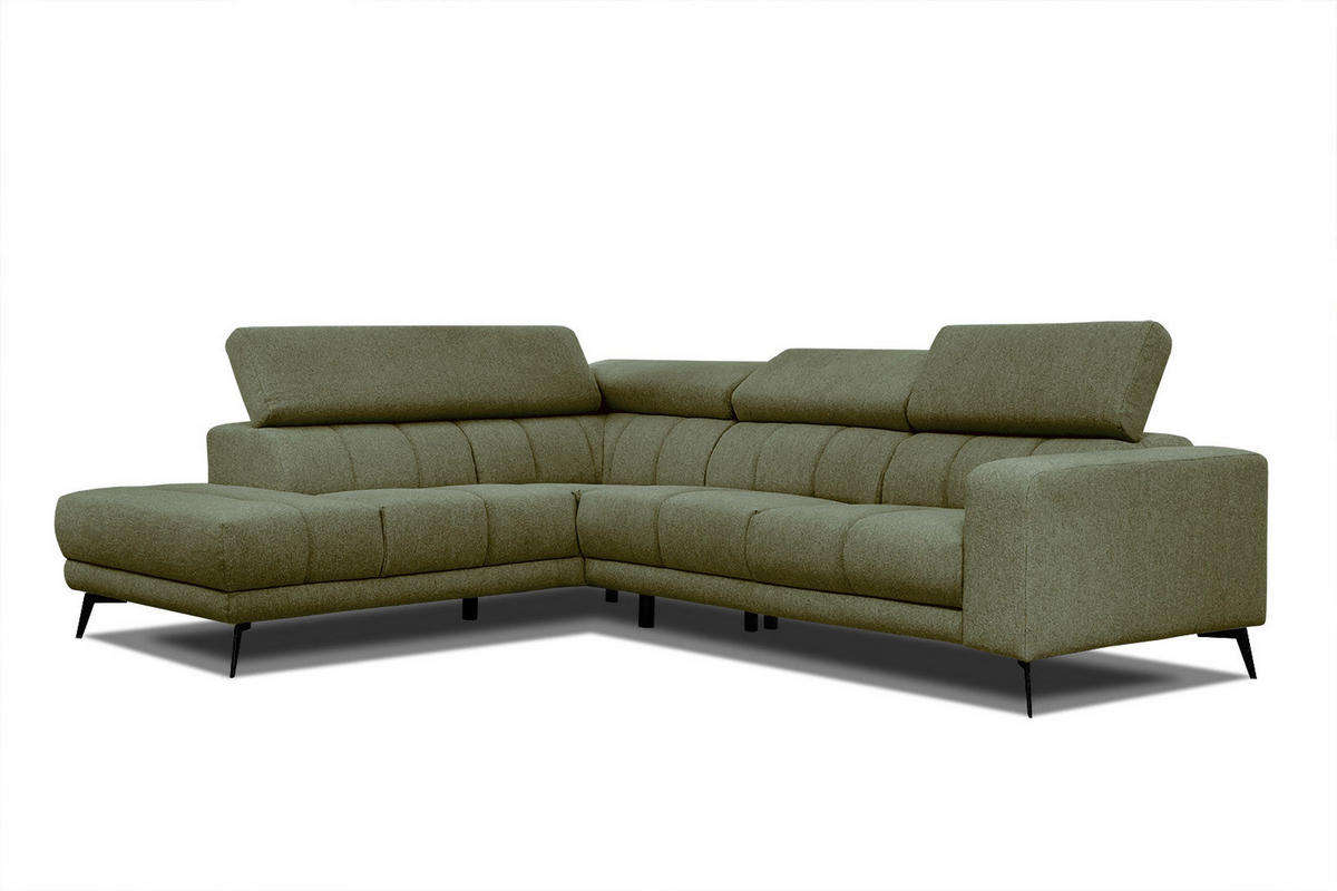 ECKSOFA MORELLO 5-Sitzer, olivgrün - Schwarz/Olivgrün, Holzwerkstoff/Textil (158/269cm) - Courtois Laville