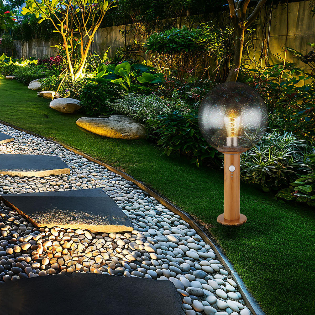 LED AUSSENLEUCHTE OSSY Holzoptik Braun - Braun, Glas (25/25/50cm) - Globo Lighting