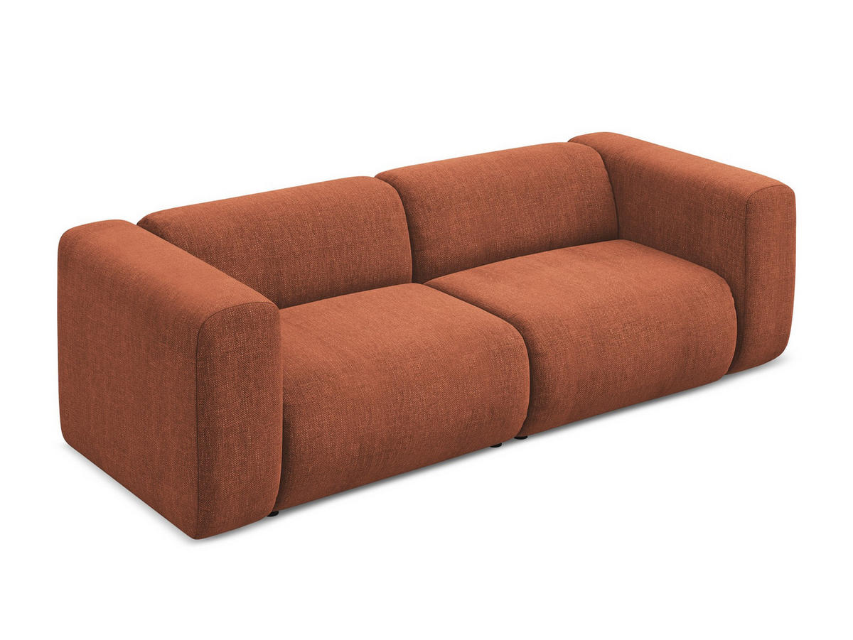 3-SITZER SOFA Chenille Stoff Orange - Terra cotta/Schwarz, Kunststoff/Textil (228/70/89cm) - Makamii