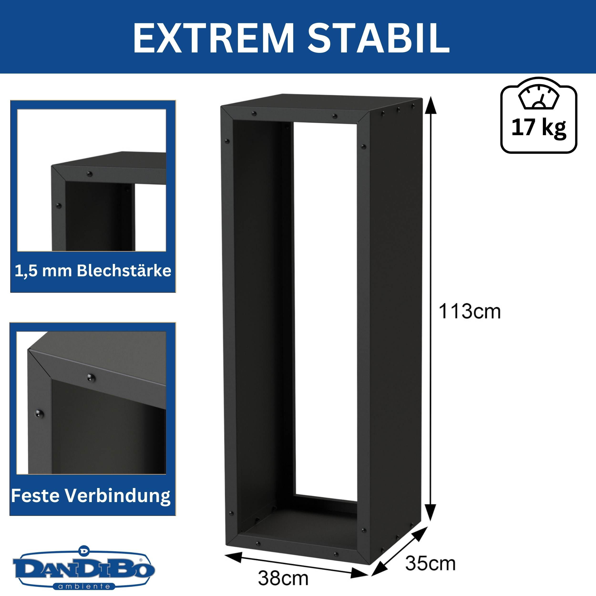 KAMINHOLZREGAL Innen Metall Schwarz Stehend Modern - Schwarz, Metall (38/113/35cm) - DanDiBo