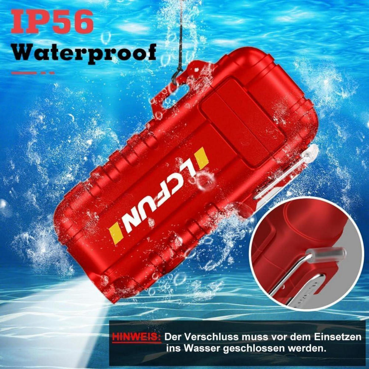 FEUERZEUG mit flexiblem Hals und LED-Taschenlampe Rot - Rot, Metall (4.5/1.8/8cm)