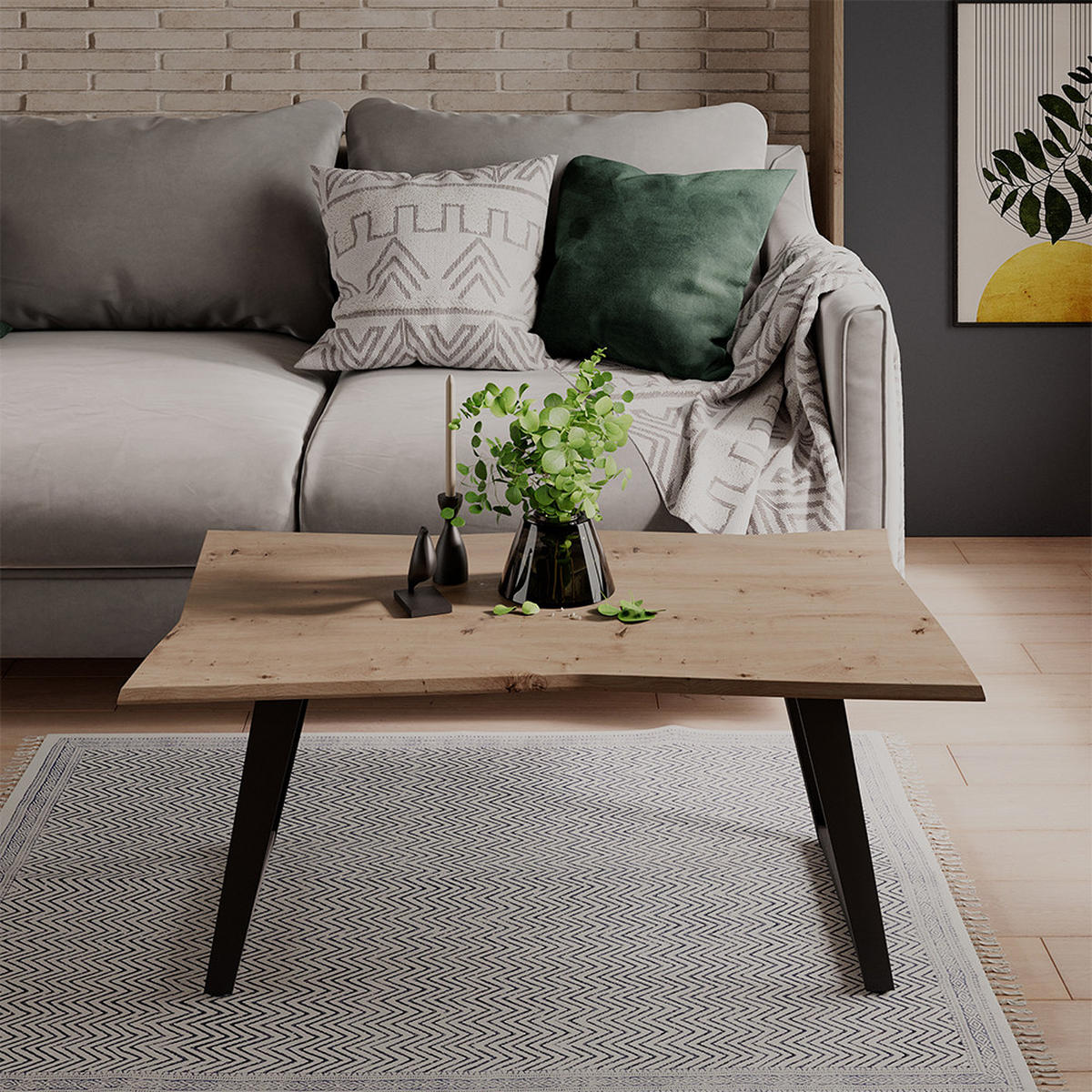 COUCHTISCH Yan Artisan 100 x 60 cm - Hellgrau, Holzwerkstoff (60/100/40cm) - Vicco