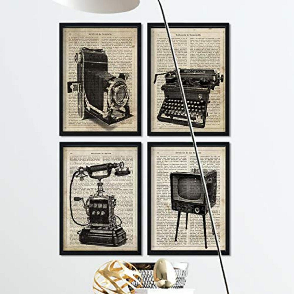 POSTER Set mit 4 Packung mit vier mit JahrgangRahmen, Schreibmaschine - Schwarz, Papier (29.7/3/21cm) - Nacnic