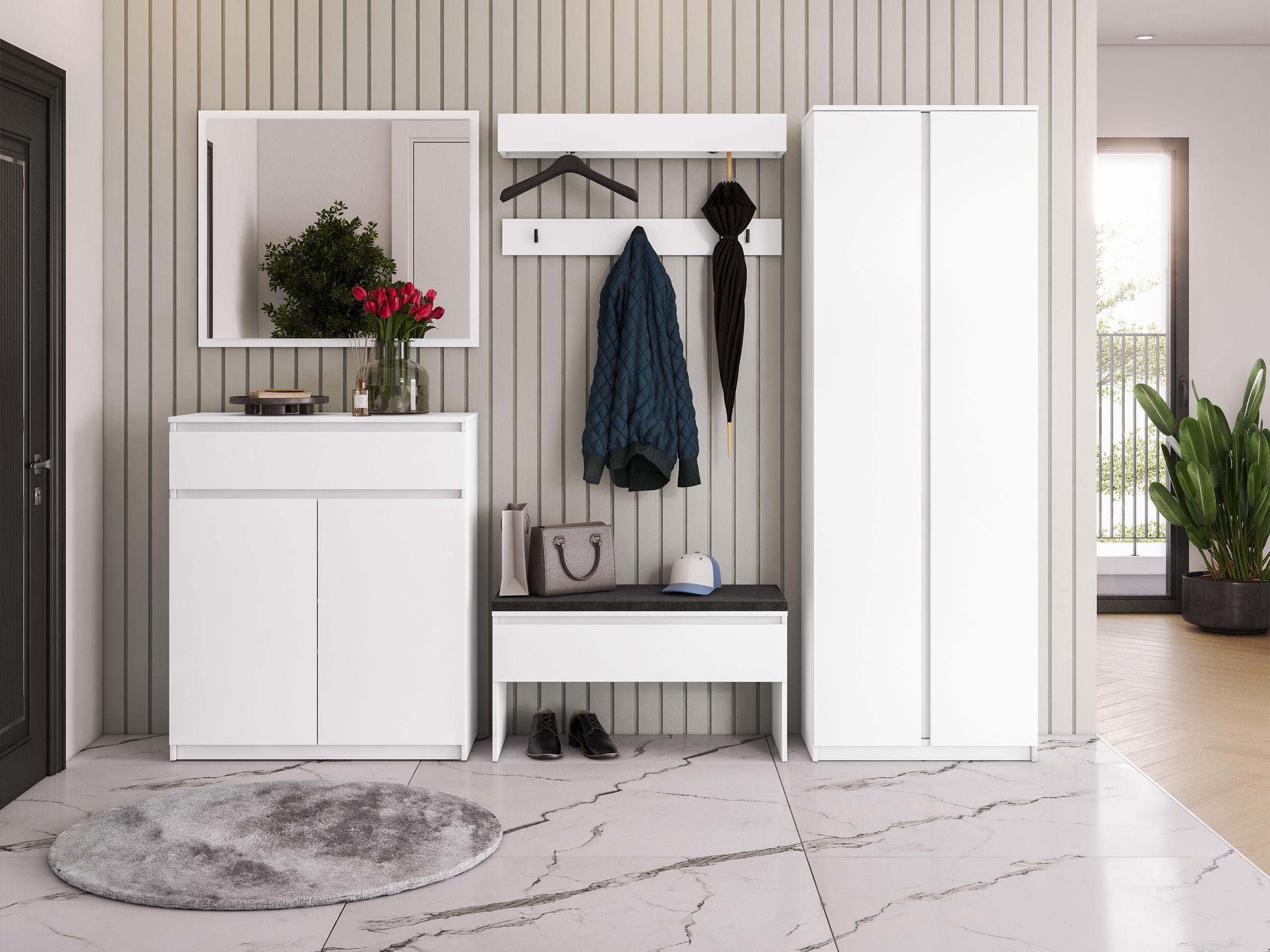 GARDEROBE-SET Simply II - Weiß, Holzwerkstoff (69/200/40cm) - MIRJAN24