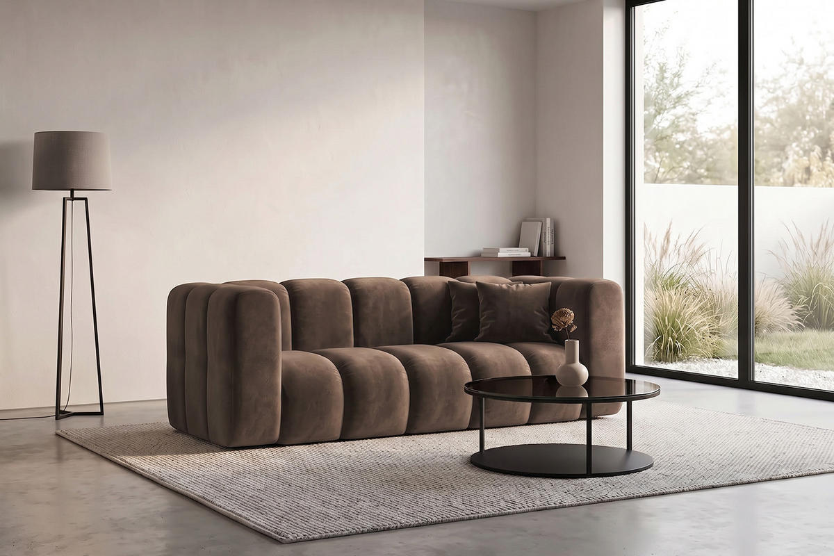 SOFA 2-Sitzer Modulares, Velvet-Stoff Riviera, Braun, GRAND - Braun, Holz (197/70/89cm) - Kaiser Möbel