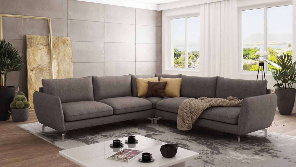 ECKSOFA Elou Braun - Khaki Microfaser - Chromfarben/Dunkelbraun, Holz/Textil (276/276cm) - S-Style Möbel