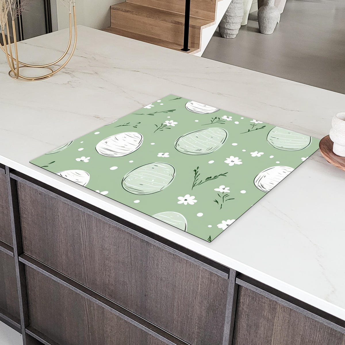 HERDABDECKPLATTE Grün - Eier - Muster Induktionsmatte 78x78 cm - Waldgrün, Kunststoff (78/78/0.2cm) - MuchoWow