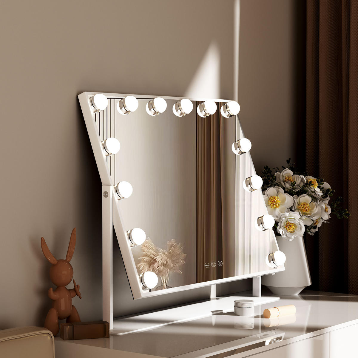 SCHMINKSPIEGEL mit LED-Beleuchtung drehbar weiß 58/46 cm - Weiß, Metall (58/46/3cm) - VANITII