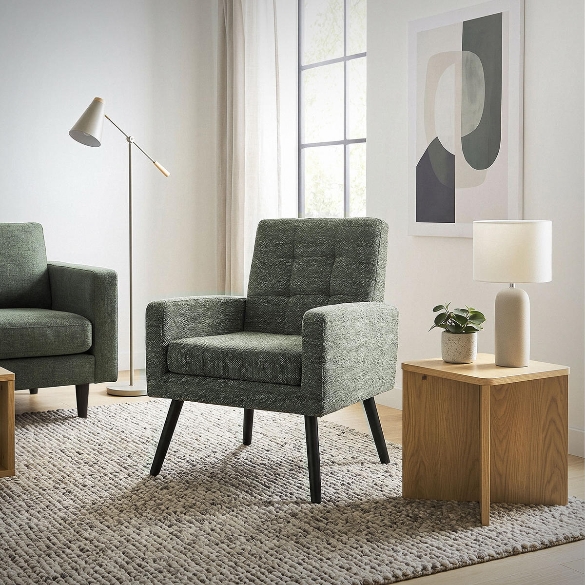 SESSEL mit Stahlbeinen und Webstruktur Relaxsessel 66,5x80x63,5 cm Grün - Schwarz/Grün, Textil/Metall (66.5/80/63.5cm) - ML-DESIGN