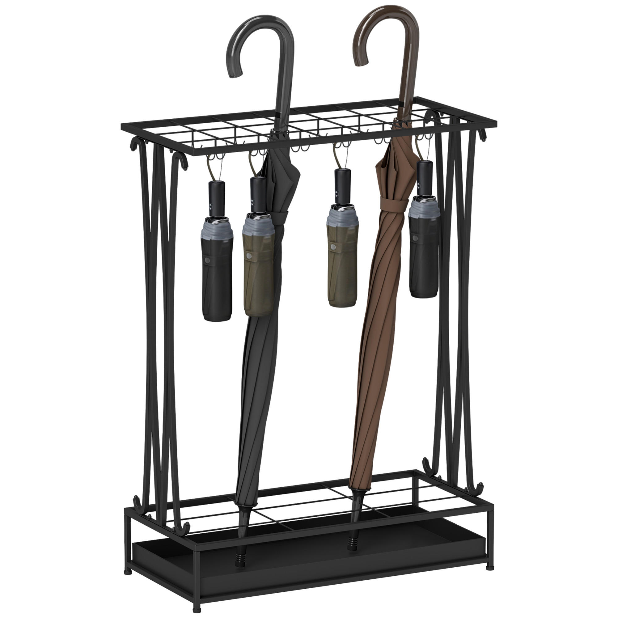 REGENSCHIRMSTÄNDER mit 24 Haken, 21 Löchern, 50 x 24 x 68 cm, Schwarz - Schwarz, Metall (50/68/24cm) - HOMCOM