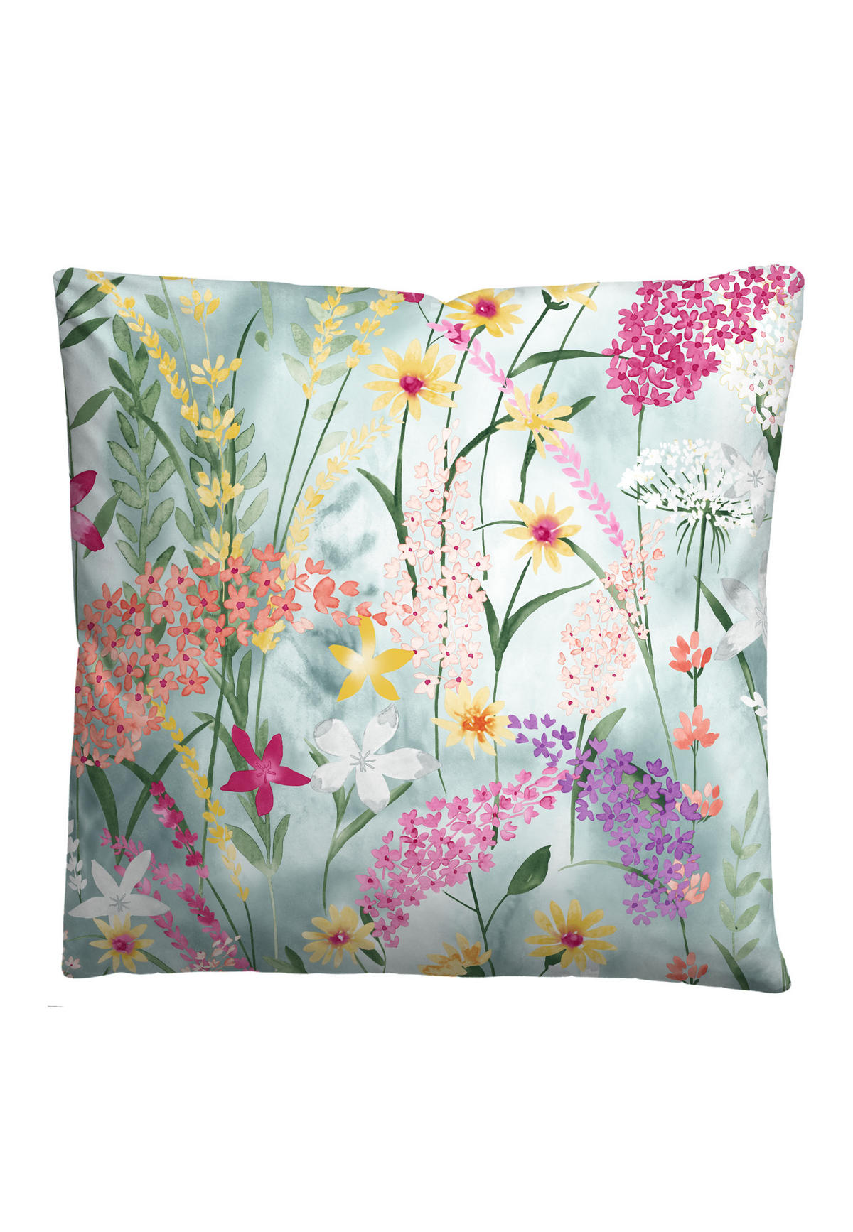 BETTWÄSCHE-GARNITUR Seersucker Sommerwiese aqua, 155x220 cm + 80x80 cm - Türkis, Textil (155/220cm) - biberna