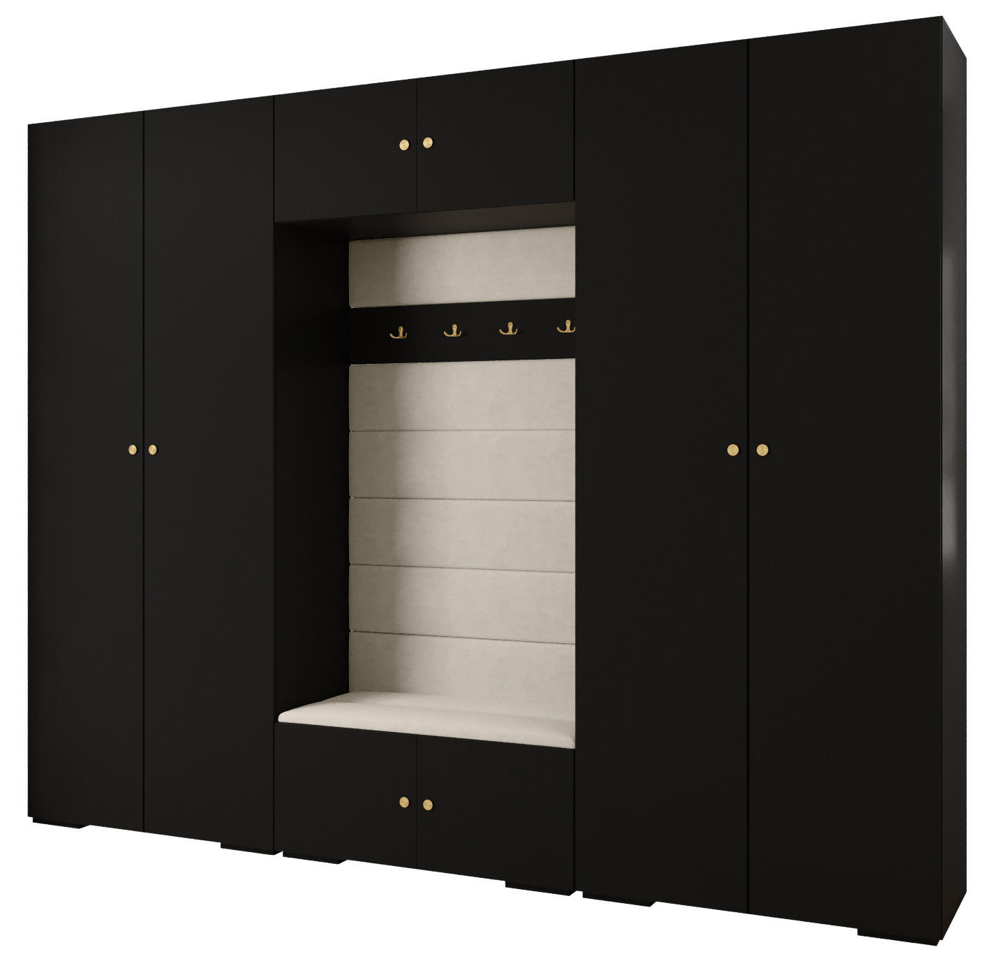 Abiks Möbel Garderoben-Set Schwarz, Beige, Gold 300x236.7x47 cm