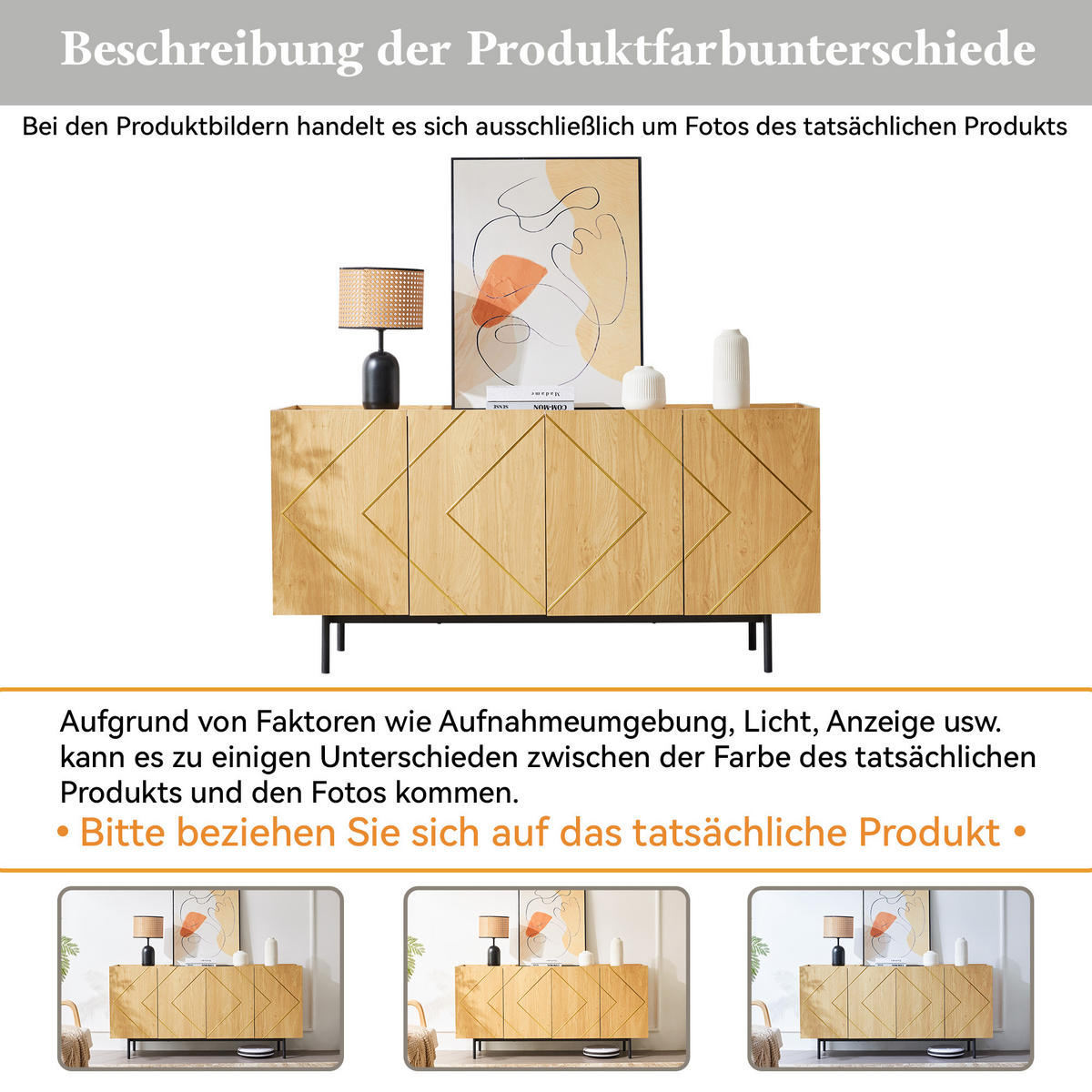 SIDEBOARD in Naturfarben Kommode mit 4 Türen Metall Inlay Kommode Anrichte für Wohnzimmer Flur ,B160/T40/H78cm - Schwarz/Naturfarben, Holzwerkstoff/Metall (160/78/40cm) - STILVORA