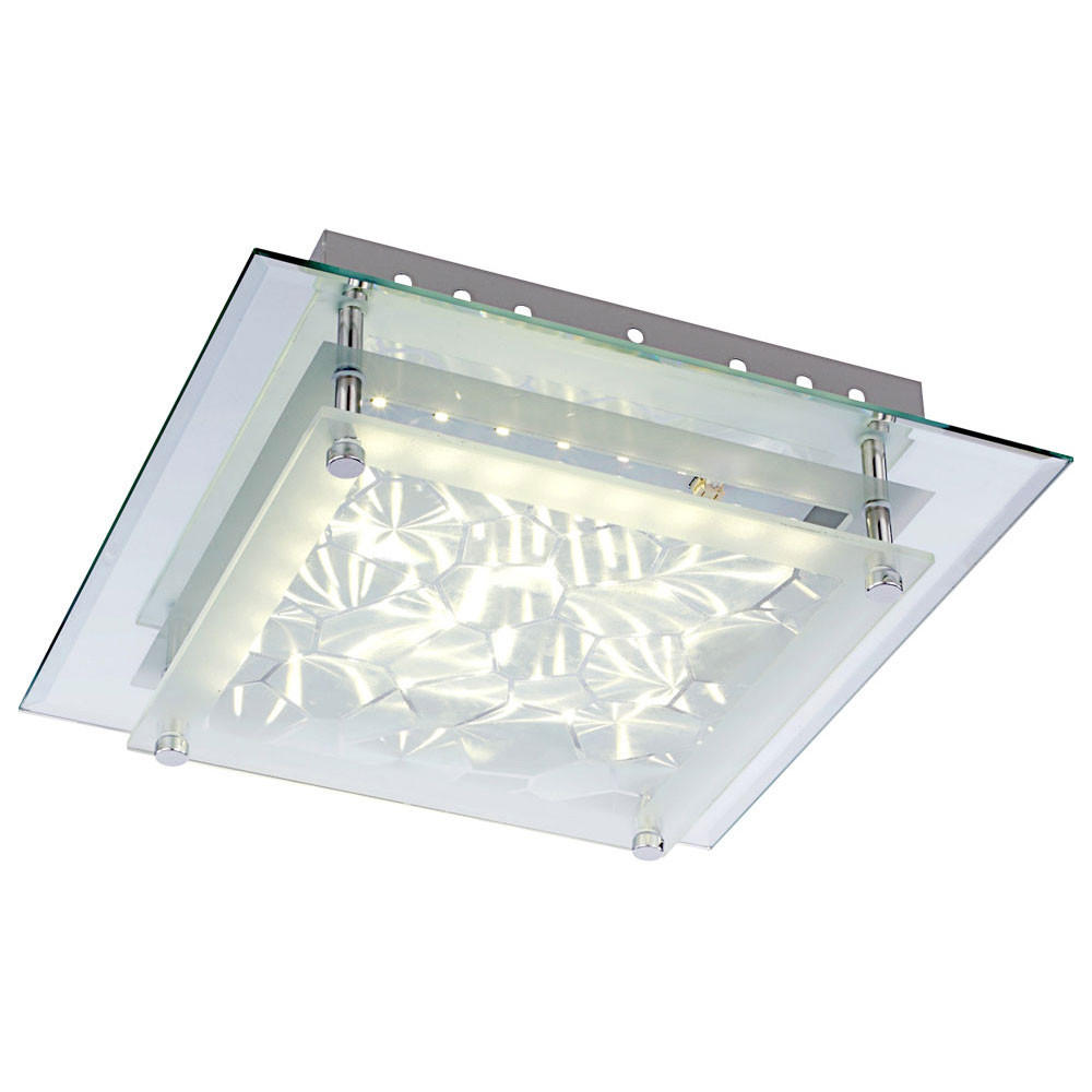 LED DECKENLEUCHTE Algarve Kristallklar Chrom - Klar, Glas (28/28/6cm) - Globo Lighting