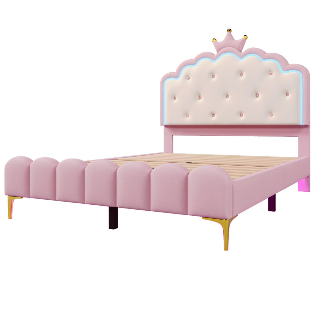 POLSTERBETT aus PU 140x200 cm Rosa mit LED-Ambientebeleuchtung und Lattenrost - Rosa, Kunststoff (140/200cm) - IVMEU