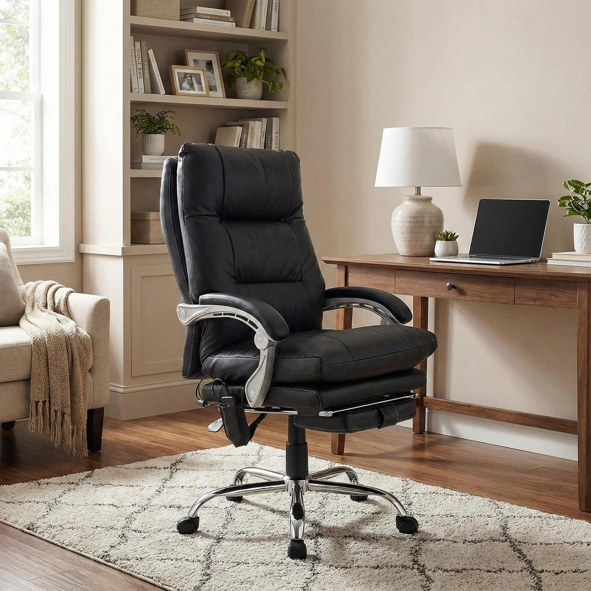 CHEFSESSEL Lederlook Schwarz - Chromfarben/Schwarz, Textil/Metall (64/112/67cm) - CLP