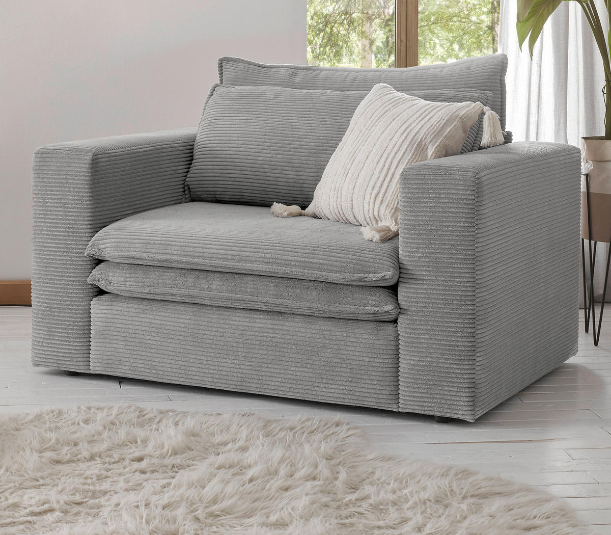 LOVESEAT hellgrau Cord, Loungesessel 125 cm - Beige/Hellgrau, Holz/Kunststoff (125/83/91cm) - Furn.Design