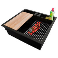 SPÜLBECKEN Bergen Pocket, 2-er set Schwarz Metallic 56/54 cm 1 Becken + Ablauf-Set + Küchenzubehörset ab 60er Unterschrank - Chromfarben/Schwarz Hochglanz, Kunststoff (56/20/54cm) - Primagran