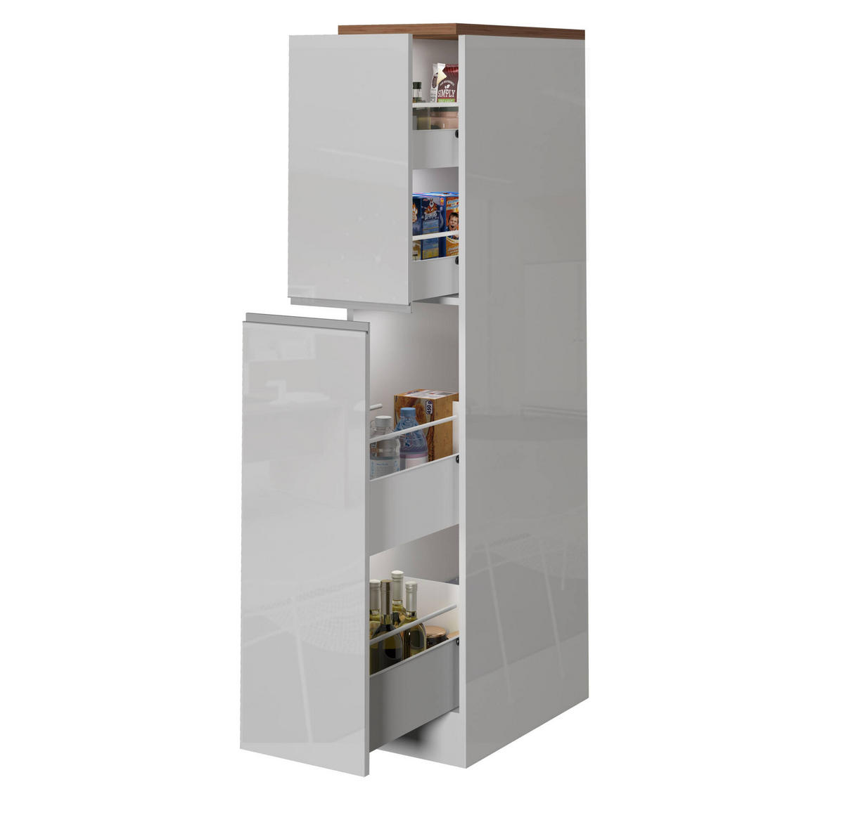 KÜCHENSCHRANK Glänzendes Weiß, Eiche 60/30/165 cm - Eichefarben/Weiß, Holzwerkstoff (30/165/60cm) - DMORA