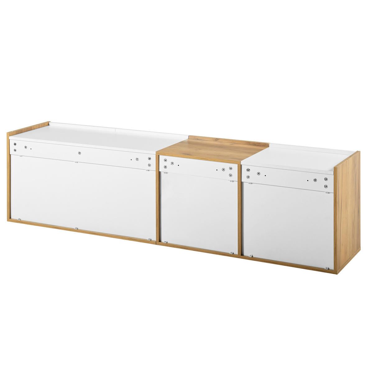 LOWBOARD 171.5/35/47 cm in Weiß/Holzfarbe aus MDF mit 3 Türen und 3 Schubladen - Weiß, Holzwerkstoff (35/47/171.5cm) - OKMYHOME