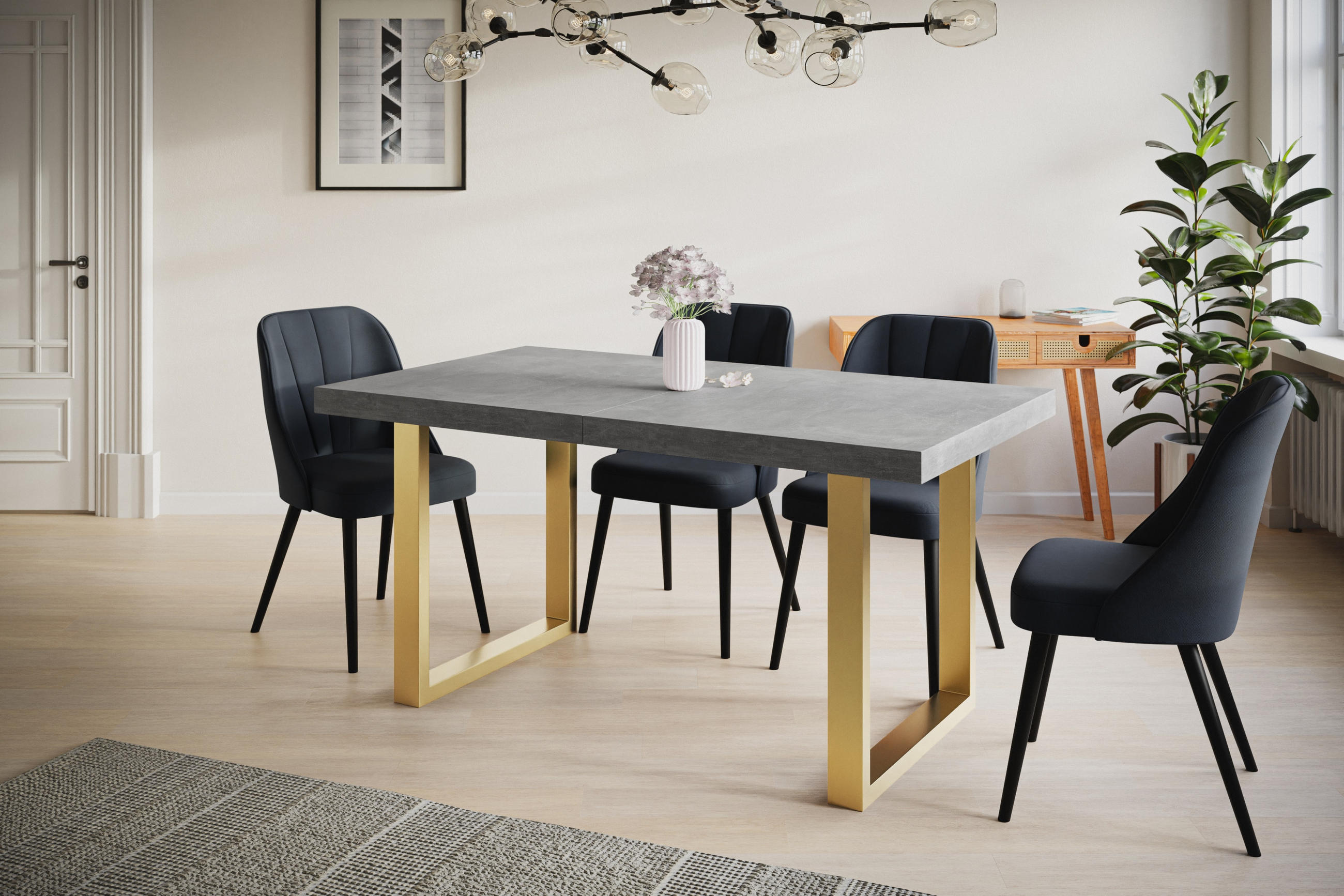 ESSZIMMERTISCH LOFT-U 200X100X77 cm, Farbe: Grau, mit Metallbeinen in Farbe Gold - Goldfarben/Grau, Holzwerkstoff (200/100/77cm) - Alpi-Möbel