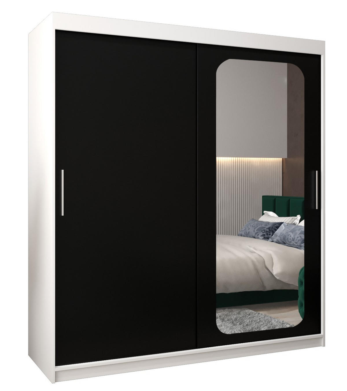 SCHWEBETÜRENSCHRANK 200/180/62 2-türig - Silberfarben/Schwarz, Holz/Kunststoff (180/200/62cm) - Abiks Möbel
