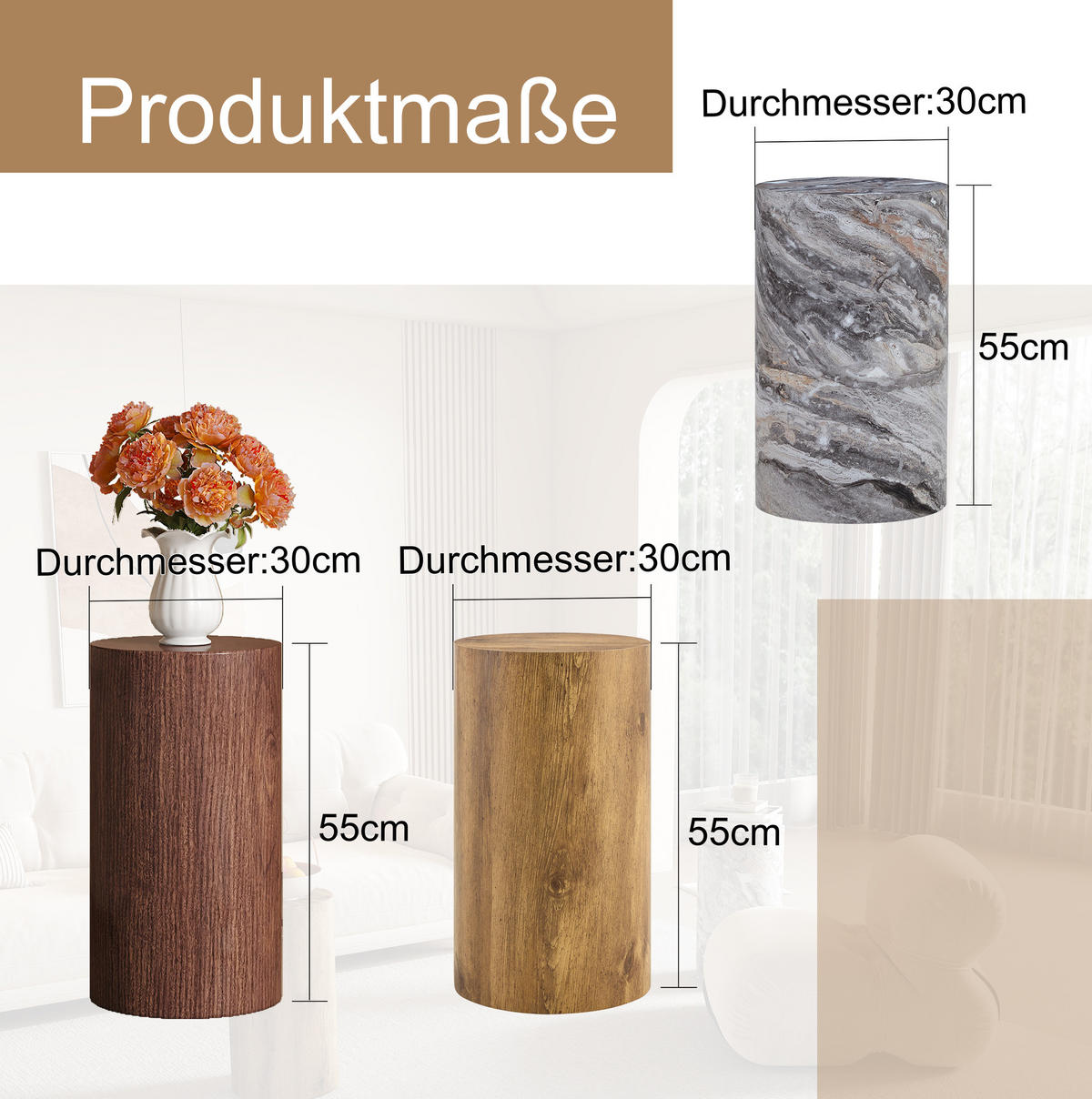 COUCHTISCH 30/55 cm grau aus MDF mit Marmoroptik - Grau, Holzwerkstoff (30/30/55cm) - OKMYHOME
