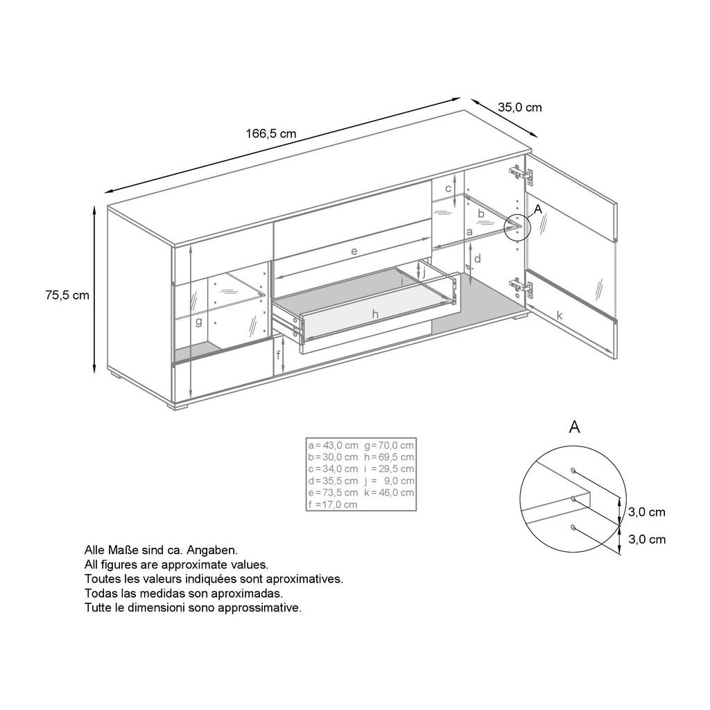 Thumbnail - Vladon Sideboard, Eiche San Remo, Holzwerkstoff, 166.5x75.5x35 cm, Wohnzimmer, Kommoden & Sideboards, Sideboards