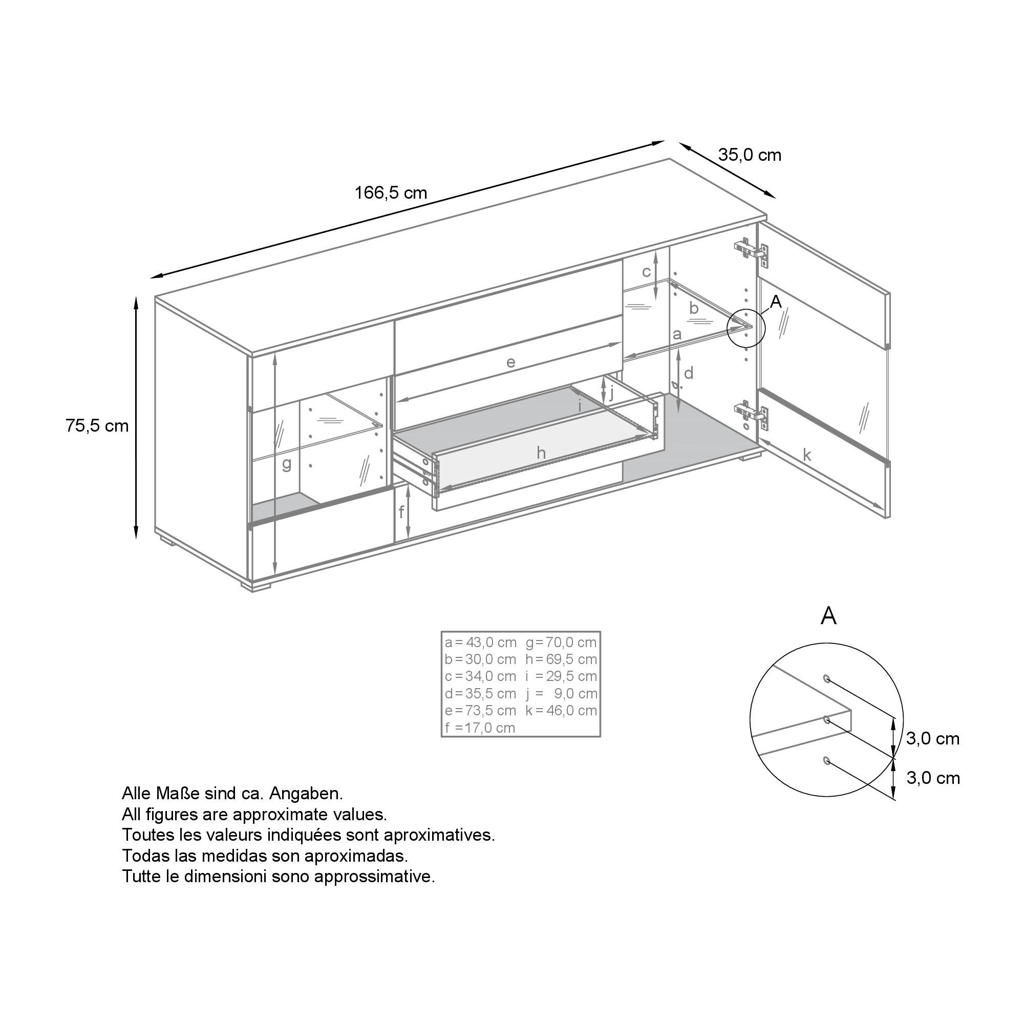 Thumbnail - Vladon Sideboard, Grau, Holzwerkstoff, 166.5x75.5x35 cm, Wohnzimmer, Kommoden & Sideboards, Sideboards