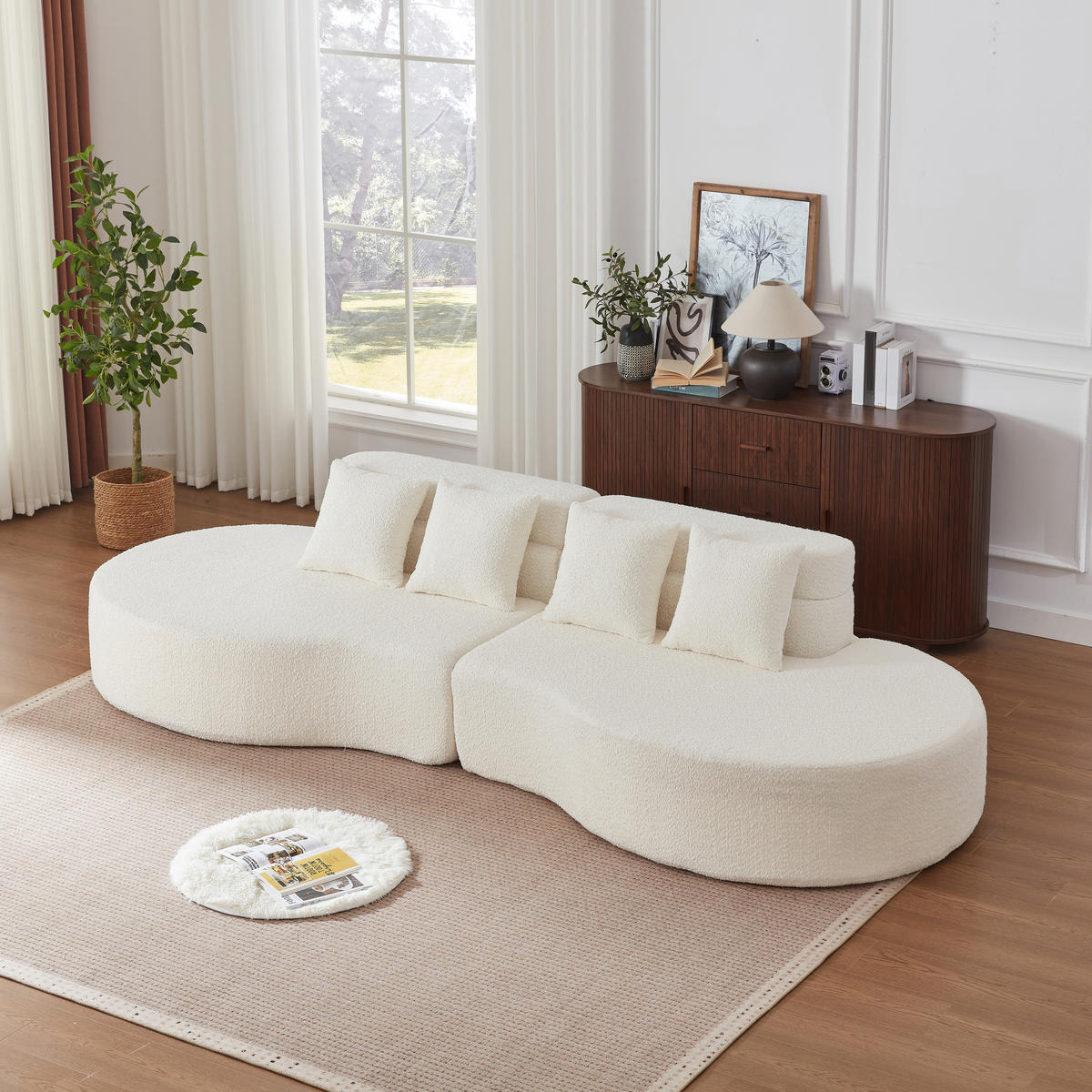 4-SITZER SOFA Chenille Beige 2-teilig modular - Beige, Textil (310/65/110cm) - WISHDOR